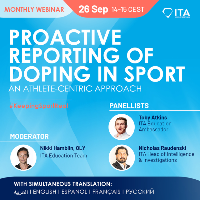 ITA Webinar - Proactive Reporting of Doping in Sport: An athlete-centric approach